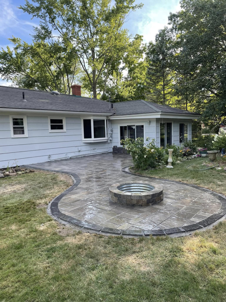 Greener Grounds Lanscape brick firepit and patio.